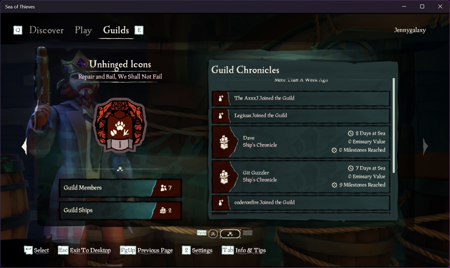 Sea of Thieves Guild Homepage screen