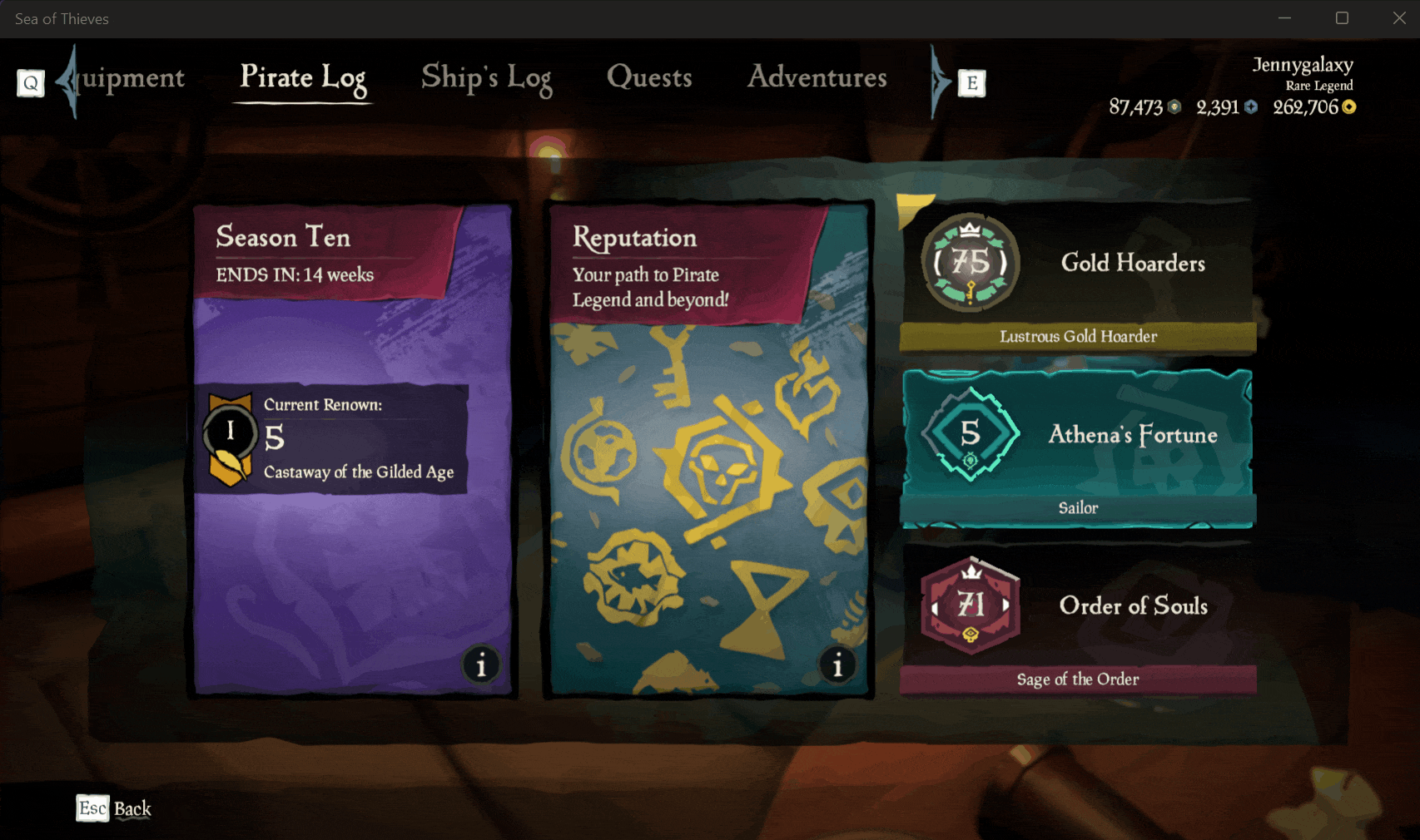 Sea of Thieves Pirate log screen