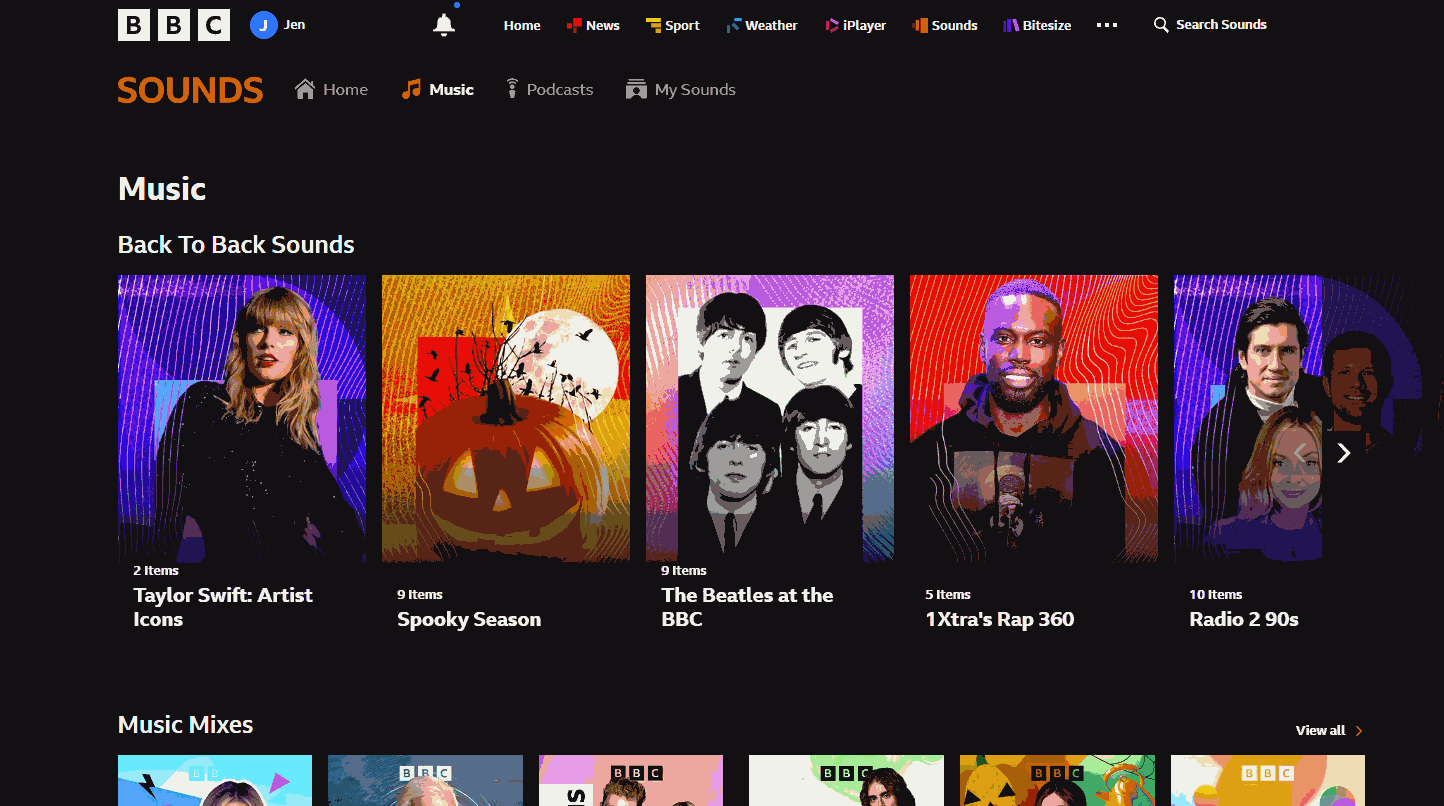Music items on BBC Sounds website